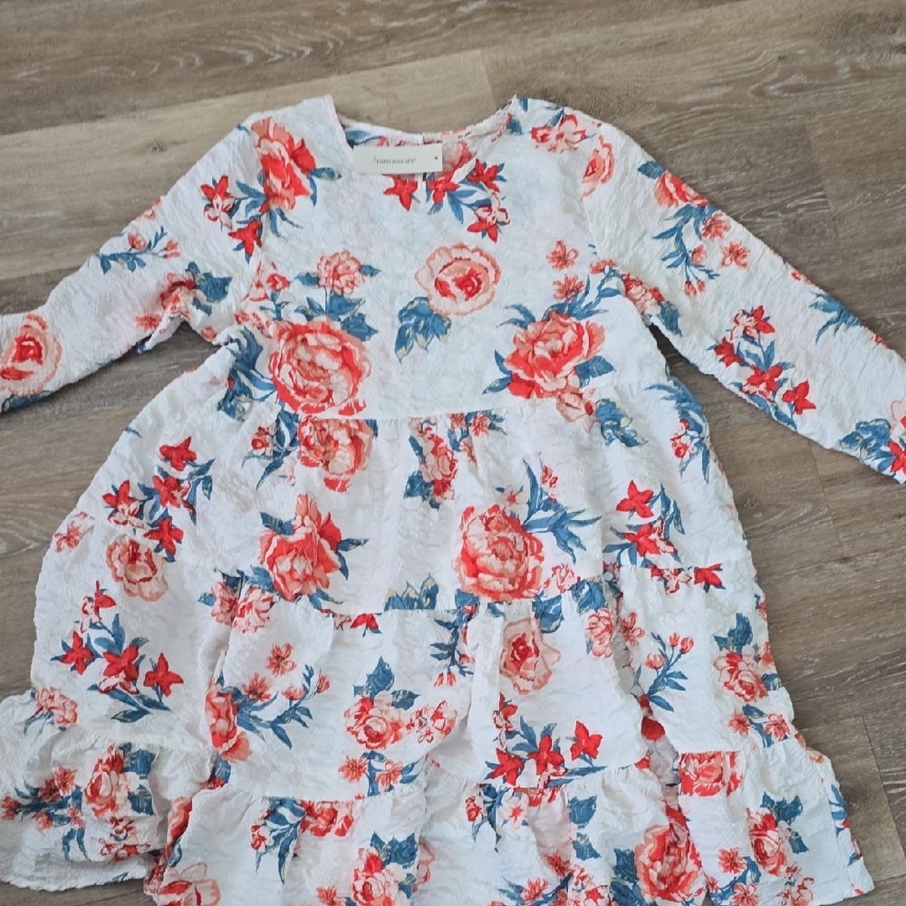 Francesca's Next White and Red Floral Womens Dress